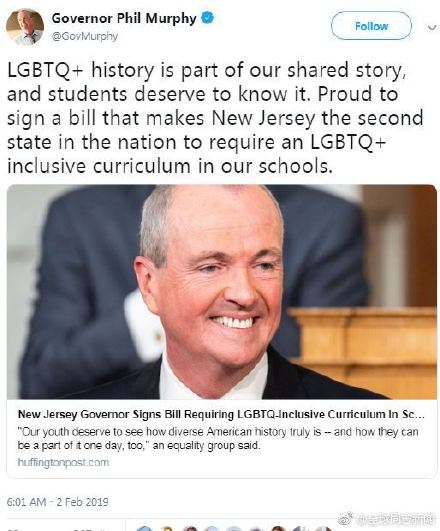 学校必须讲授同性恋者的历史贡献，美国新泽西州立法